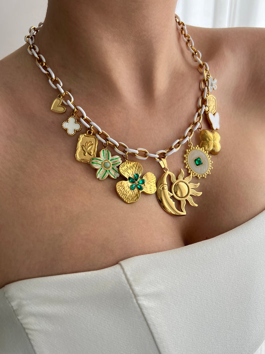 MYSTIC FLORA MULTI CHARM NECKLACE