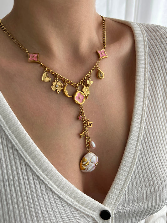 PINK BLOOM MULTI CHARM NECKLACE